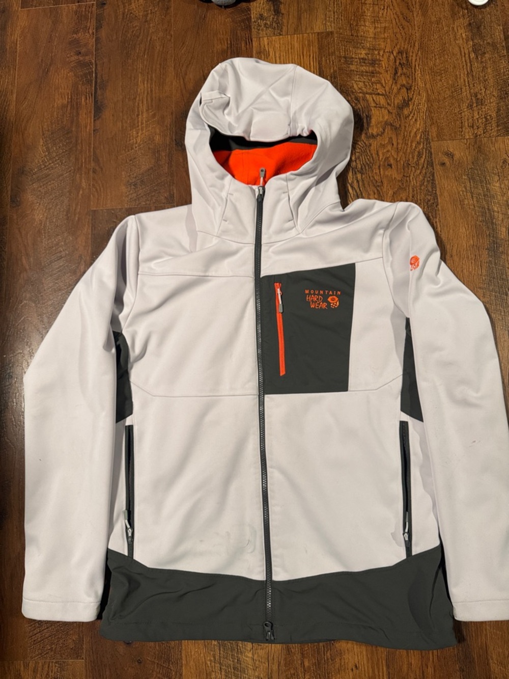 Mountain Hardwear Men's White & Charcoal Softshell Jacket with Orange Accents